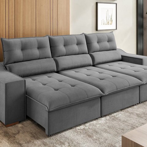 Sofá Retrátil e Reclinável com Pillow Top, 5 Lugares, 2,90m, Bellory.