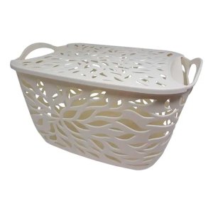 Cesto Organizador Decorado com Alça e Tampa Monalisa - Bege