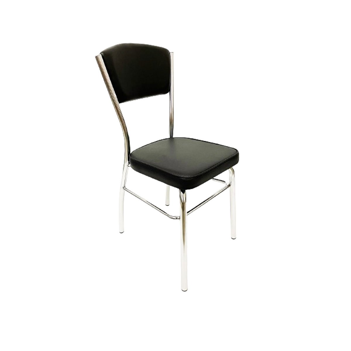 Cadeira Cozinha Reforço Cromada Assento Grosso Confortável Encosto Estofado Cor Preto