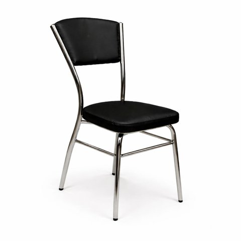Cadeira Cozinha Reforço Cromada Assento Grosso Confortável Encosto Estofado Cor Preto