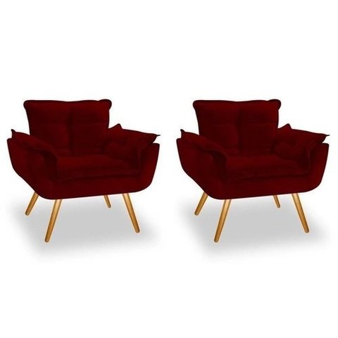 Kit 02 Poltrona Opala Decorativa Pés Palito Bordô