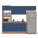 Ver imagem 5 de Cozinha Pérola 270cm com Rodapé e Tampo 4 Peças Azul/Freijó Yescasa