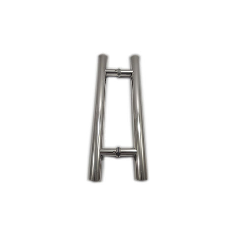 Puxador H duplo 45x30cm tubular redondo em inox para porta de vidro e portão