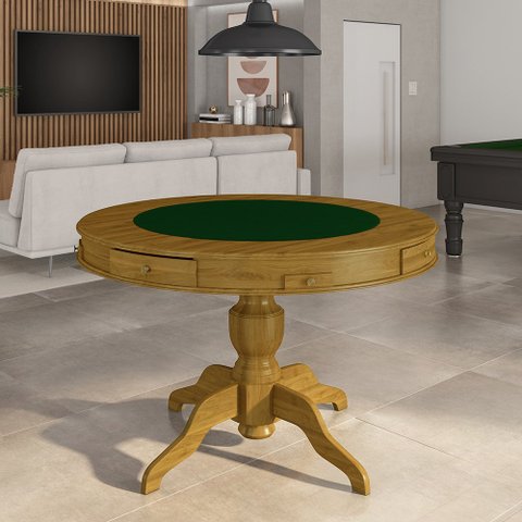 Mesa de Jogos Carteado 4 Lugares Bellagio com Gavetas e Tampo Reversível Base Estrela com Tecido Mel