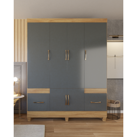 Guarda-roupa Ms 6 Portas 2 Gavetas Design Moderno Quarto Casal/solteiro Cor Freijo/cinza