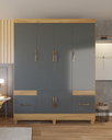 Ver imagem 1 de Guarda-roupa Ms 6 Portas 2 Gavetas Design Moderno Quarto Casal/solteiro Cor Freijo/cinza