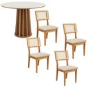 Ver imagem 2 de Mesa de Jantar Base Ripada 105cm com 4 Cadeiras 100% Mdf Cor:off White com Freijó e Courino Bege