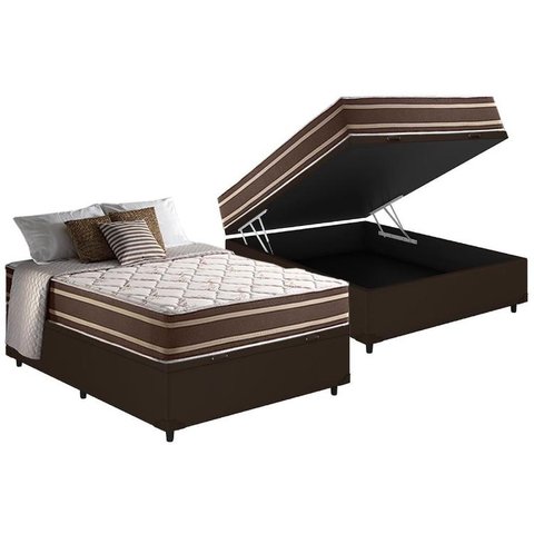 Cama Box Baú Casal: Colchão Molas Ensacadas Anjos Duo Sono MasterPocket+Base Linhão Brown(138x188)