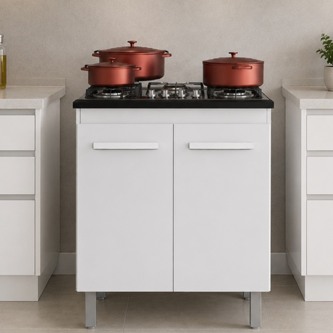 Balcão Armário de Cozinha para Cooktop 5 Bocas com 2 Portas Jade - Branco