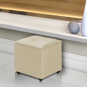 Puff Baú Decorativo Cristal 40x40 Estofado em Veludo Bege