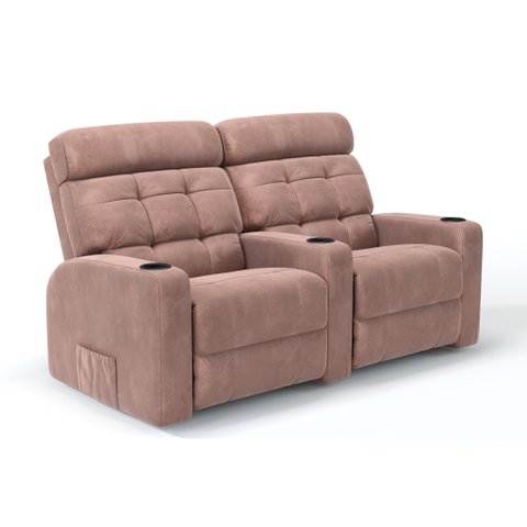 Sofá 2 Lugares Reclinável Elétrico Massageador em Suede Cor Rosa Nude Linha Cinema