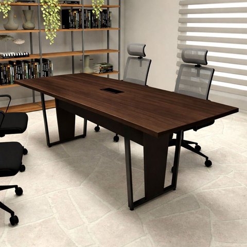 Mesa de Reunião Escritório 2,00m X 0,90m com 1 Caixa de Tomadas Pés Metal F5 Corporate