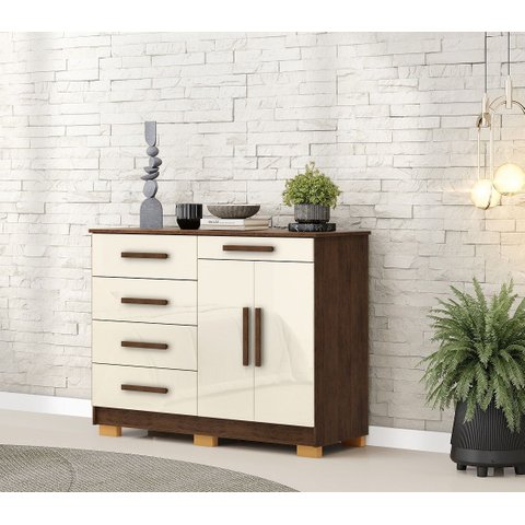 Cômoda Sapateira Sirius 5 Gavetas 2 Portas -  Imbuia/Champanhe Vila Rica