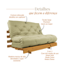 Sofá Cama Casal Futon Tokio Bege Madeira Maciça Cor Mel - 2