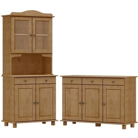 Cristaleira 4 Portas e Balcao 3 Portas Madeira Maciça Freijo Milani Store Freijo