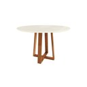 Ver imagem 1 de Mesa P/ Cozinha Elma Madeira Maciça C/ Tampo Madeirado C/ Vidro 105x105cm Carvalho/off White/vidro