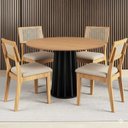 Ver imagem 1 de Mesa Jantar Redonda 105cm com 4 Cadeiras Estofadas 100% Mdf Cor:freijó com Preto Fosco e Courino