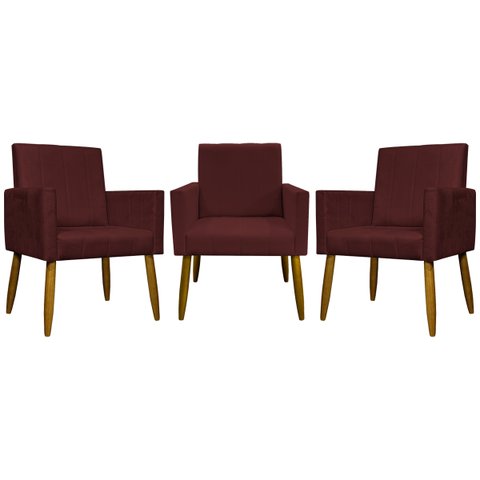 Kit 3 Poltronas Decorativas Confortáveis para Sala Mari Suede Cores