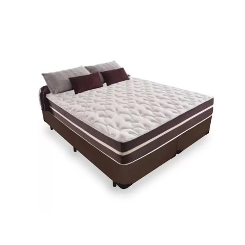 Cama Box Casal Bipartido 138 Tecido Sintético Marrom com Colchão Little Angel - Bello Box - Mola Sup