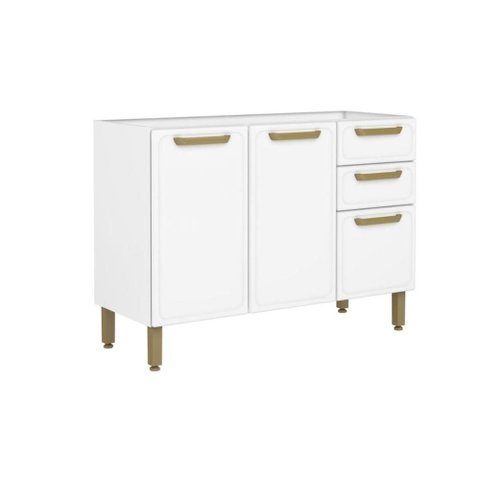 Gabinete de Cozinha Modulado Bella C- 3 Portas e 2 Gavetas S- Tampo 120cm Branco - Bertolini