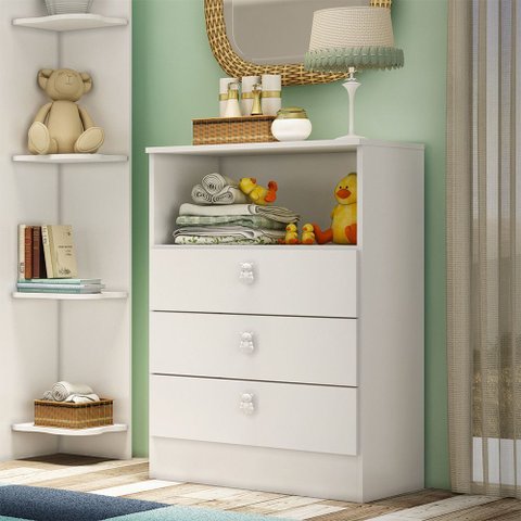 Cômoda Infantil Ursinho com 3 Gavetas Mdp 15mm Percasa