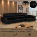 Ver imagem 4 de Sofá em Corino Preto 260cm com Chaise 3 Lugares Pés em Metal Maximu