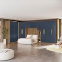 Ver imagem 1 de Guarda Roupa Quarto Modulado Solteiro Adapt  5 Peças Nogueira/Azul Profundo 418cm x 263cm - Kappesberg