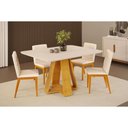 Ver imagem 1 de Conjunto: Mesa Sala Jantar Celeste C/ Tampo Madeirado C/ Vidro Curvo 120x90cm e 4 Cadeiras Sofia