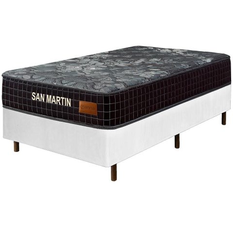 Cama Box Branca + Colchão Solteiro San Martin Molas Superlastic 88x188x64cm