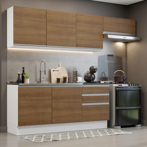 Armário de Cozinha Completa 100% MDF 260cm Branco/Rustic Acordes Madesa 03