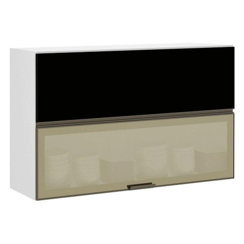 Armário Basculante Misto Perola 120 Cm 2 Portas Alumínio e com Vidro Reflecta Bronze Luciane