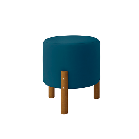 Puff Redondo Charmy com Pés Palito Azul Suede