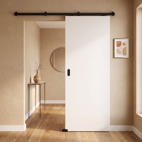 Porta Branca 60x210cm + Kit de Correr Preto de Sobrepor