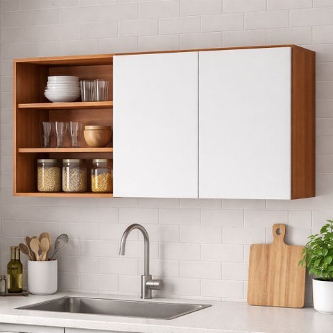 Armário Aéreo 120cm com 2 Portas e Nicho Luana Cinamomo Branco Aramóveis