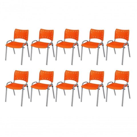 Cadeira Iso Base Cinza , Escritório Laranja Kit 10 Un