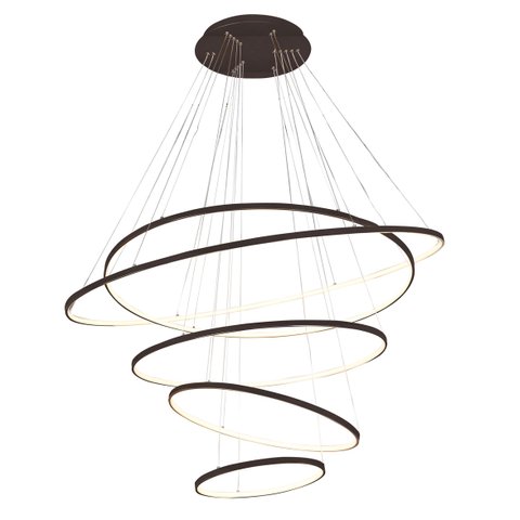Pendente 5 Anéis Preto Fosco Led 160W 3000K Bivolt Ideal Para Pé Direto Duplo