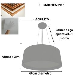 Lustre Pendente Madeira Redondo 60 Cm para Sala de Estar Sala de Jantar Cor Imbuia - 2