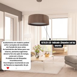 Lustre Pendente Madeira Redondo 60 Cm para Sala de Estar Sala de Jantar Cor Imbuia - 3