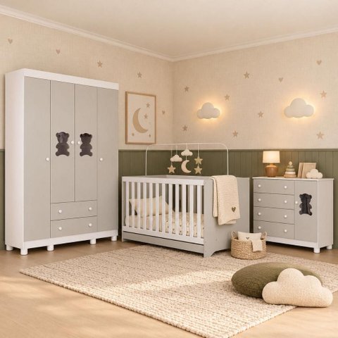 Quarto de Bebê Completo com Berço Americano 3 em 1 e Colchão Incluso Flor Multimóveis MP4931