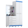 Guarda Roupa Solteiro C/Espelho 2 Portas 4 Gavetas Melissa Branco/Azul ACP Móveis 100%MDF - 1