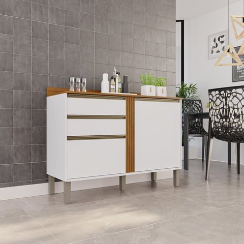 Balcão para Cozinha 2 Portas 2 Gavetas Pérola Branco/Cinamomo