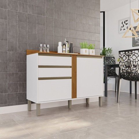 Balcão para Cozinha 2 Portas 2 Gavetas Pérola Branco/Cinamomo