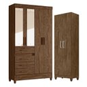 Ver imagem 1 de Guarda Roupa Solteiro Sobral com Espelho e Armário Multiuso New Íris Castanho Wood - Moval