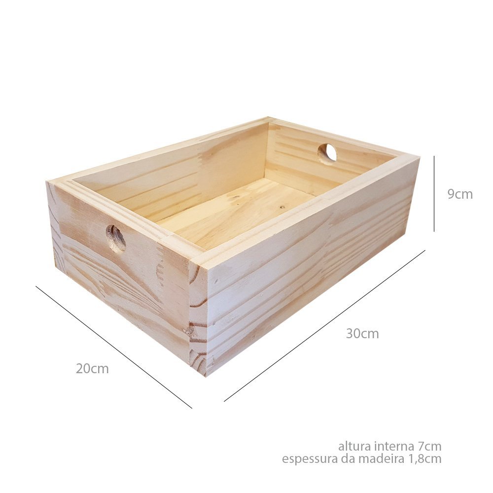 Kit 5 Caixas de Madeira P 9A X 20L X 30C em Pinus Natural | MadeiraMadeira
