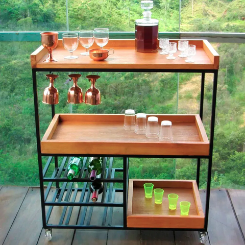 Carrinho Aparador Adega Móvel Linha Industrial