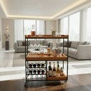 Ver imagem 1 de Carrinho Aparador Adega Rústico - Suporte para Garrafas e Móvel de Serviço