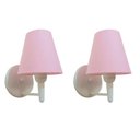Ver imagem 1 de Kit-2 Arandela Cone Md-2004 Base Branco Cúpula em Tecido 14-14x07cm Rosa Tela - Bivolt