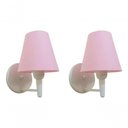 Ver imagem 6 de Kit-2 Arandela Cone Md-2004 Base Branco Cúpula em Tecido 14-14x07cm Rosa Tela - Bivolt