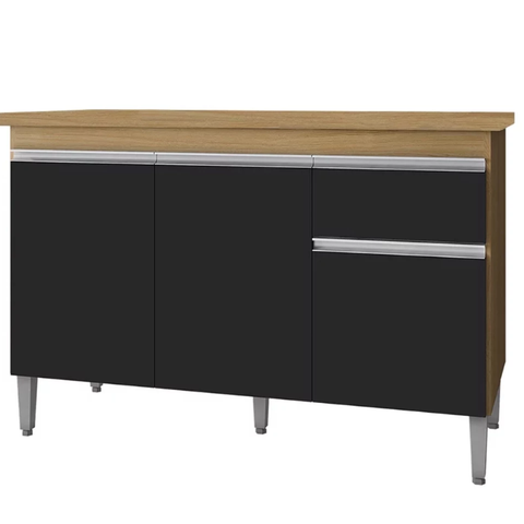 Balcão de Pia Tatiane 120cm Amendôa/preto - Ajl Moveis