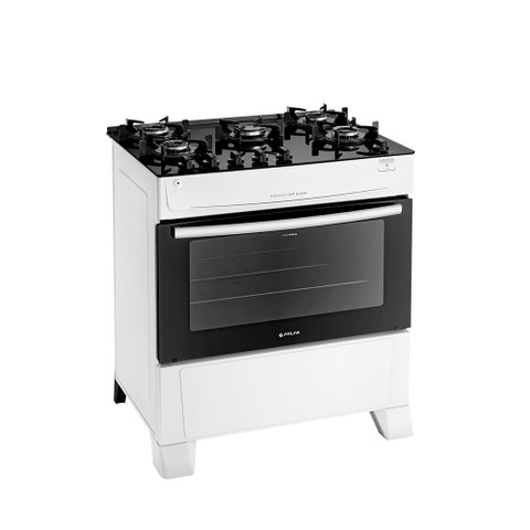 Fogão Atlas Mônaco Top Glass Piso 5 Bocas Mesa de Vidro Branco Bivolt 300000710